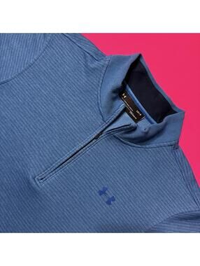 Under Armour Storm PINSTRIPES ColdGear Fleece Sweater Quarter-Zip Blue Women L